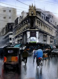 Sarfraz Musawir, Kharadar Karachi, 11 x 15 Inch, Watercolor on Paper, Cityscape Painting, AC-SAR-123